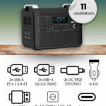 Genz g2000 hordozható energiaállomás-töltőállomás, USB, C-type, AC konnektor, DC csatlakozó, 12v